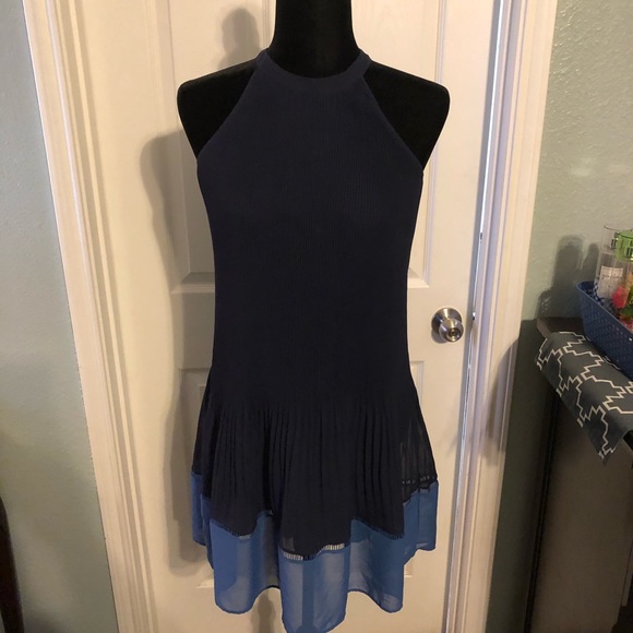 H&M Halter Neck Pleated Colour Block Dress - Picture 2 of 8